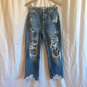 Zara Blue Distressed Boyfriend Jeans